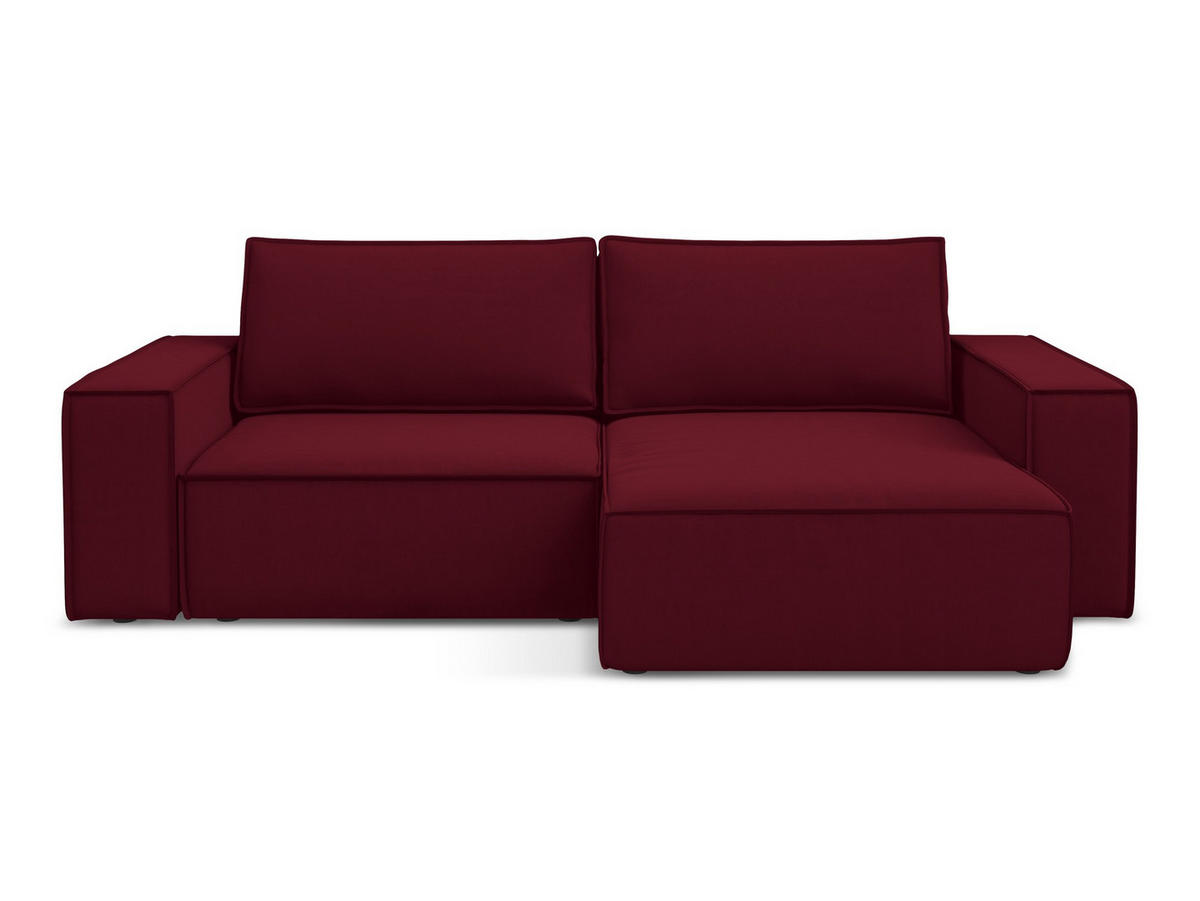 ECKSOFA mit Schlaffunktion Samt Stoff Rot - Bordeaux/Rot, Kunststoff/Textil (257/148cm) - Makamii