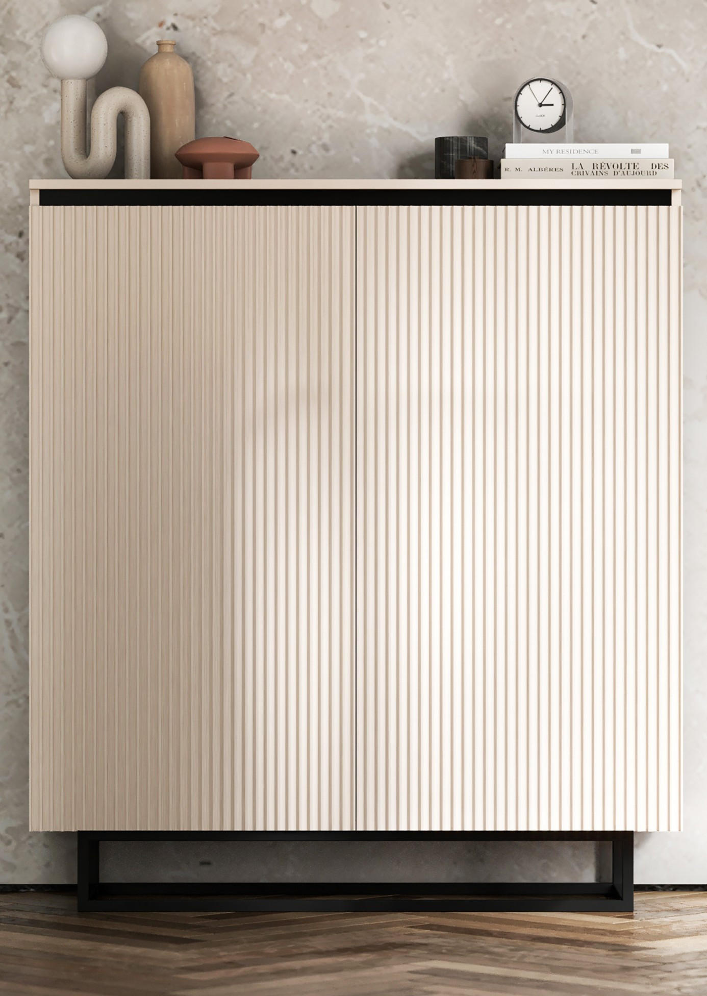 HIGHBOARD Selene 2D Kachmir Matt 111 cm - Kaschmir/Schwarz, Holzwerkstoff/Metall (111/125/35cm) - Meble Lindner