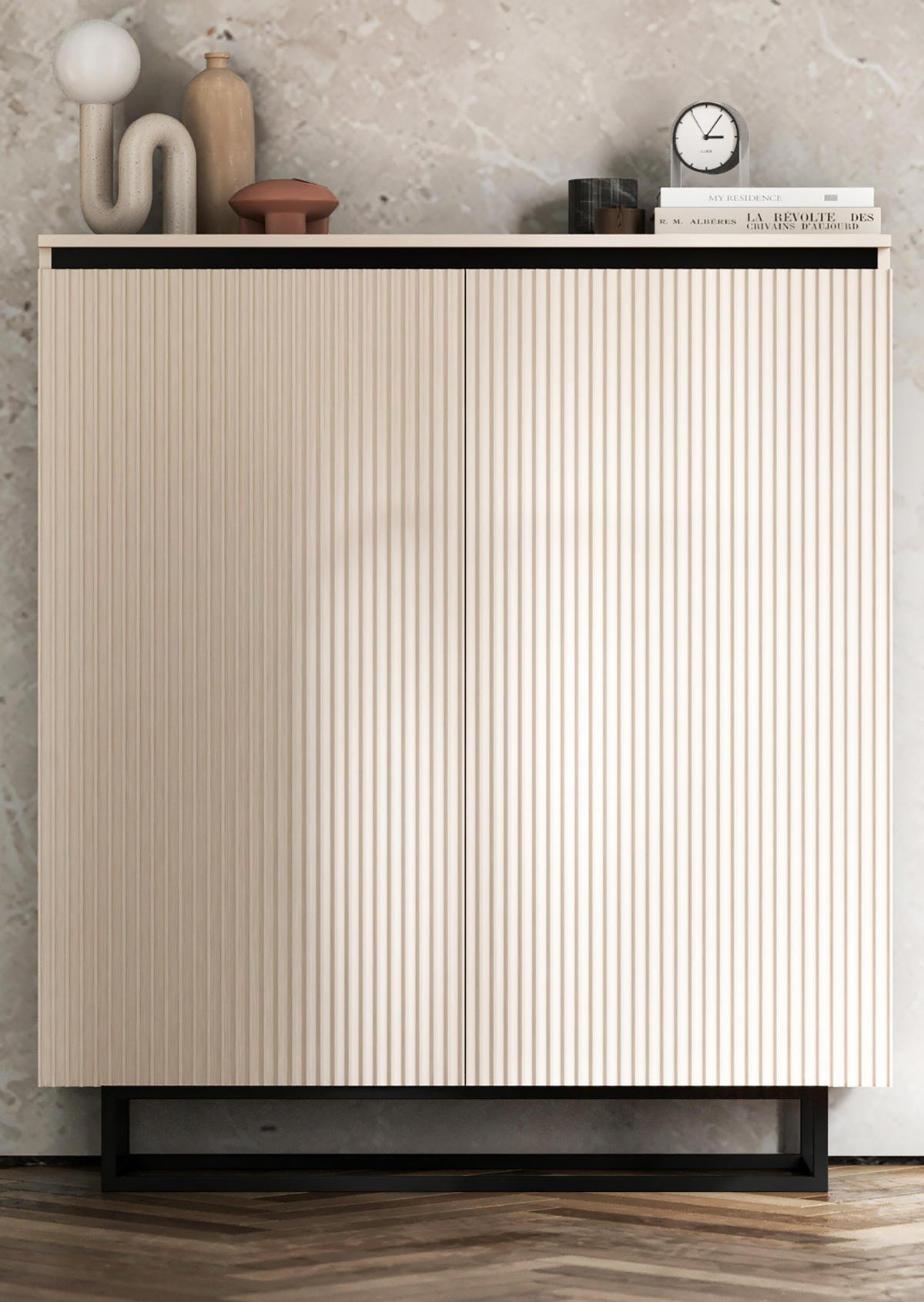 HIGHBOARD Selene 2D Kachmir Matt 111 cm - Kaschmir/Schwarz, Holzwerkstoff/Metall (111/125/35cm) - Meble Lindner