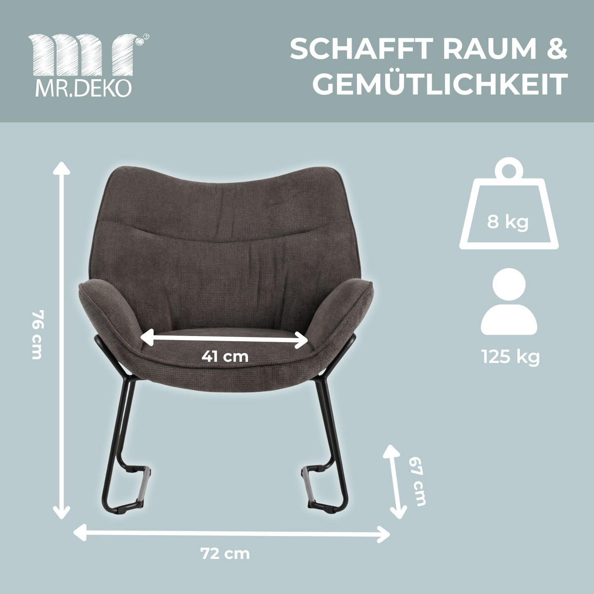 SESSEL Aliano dunkelgrau - Schwarz/Grau, Textil/Metall (73/76/67cm) - Mr. Deko