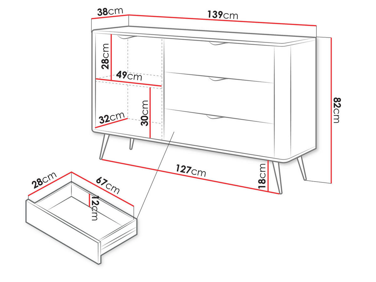 SIDEBOARD Lante 1D3S - Goldfarben/Weiß, Holzwerkstoff/Metall (139/82/38cm) - MIRJAN24