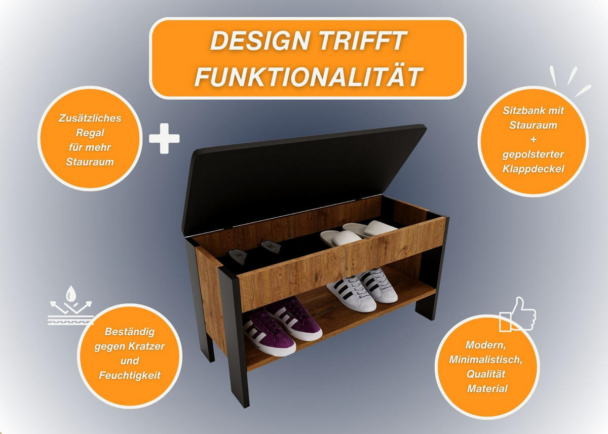 GARDEROBENBANK Nussbaumfarben 46/80/33cm - Nussbaumfarben/Schwarz, Holzwerkstoff (33/46/80cm) - CraftPAK
