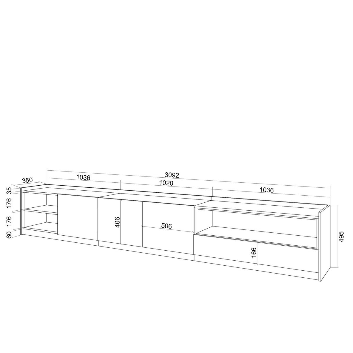 TV-SCHRANK, Lowboard, Eiche Schwarz, 310/37/50cm - Eichefarben, Holzwerkstoff (310/50/37cm) - Skraut Home