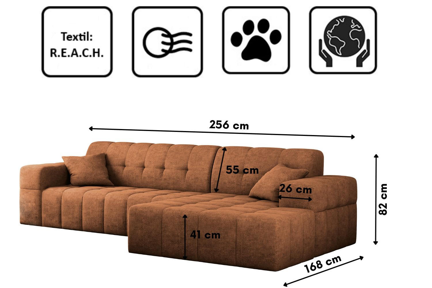 ECKSOFA NIMES Stoff Perfect Harmony Orange Rechts - Orange, Holz/Kunststoff (265/168cm) - Kaiser Möbel