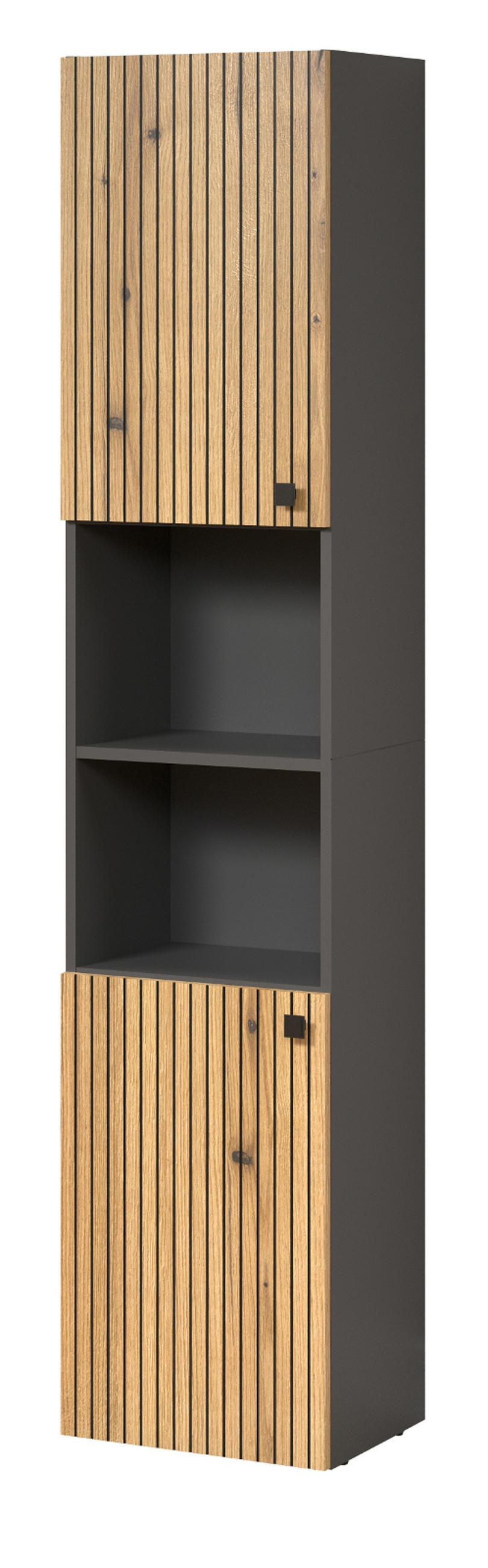 HOCHSCHRANK Evoke Eiche, grau 40 x 186 cm, Badschrank in modernem Design - Eichefarben/Anthrazit, Holzwerkstoff/Metall (40/186/31cm) - Top.Furn