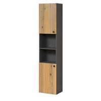 HOCHSCHRANK Evoke Eiche, grau 40 x 186 cm, Badschrank in modernem Design - Eichefarben/Anthrazit, Holzwerkstoff/Metall (40/186/31cm) - Top.Furn