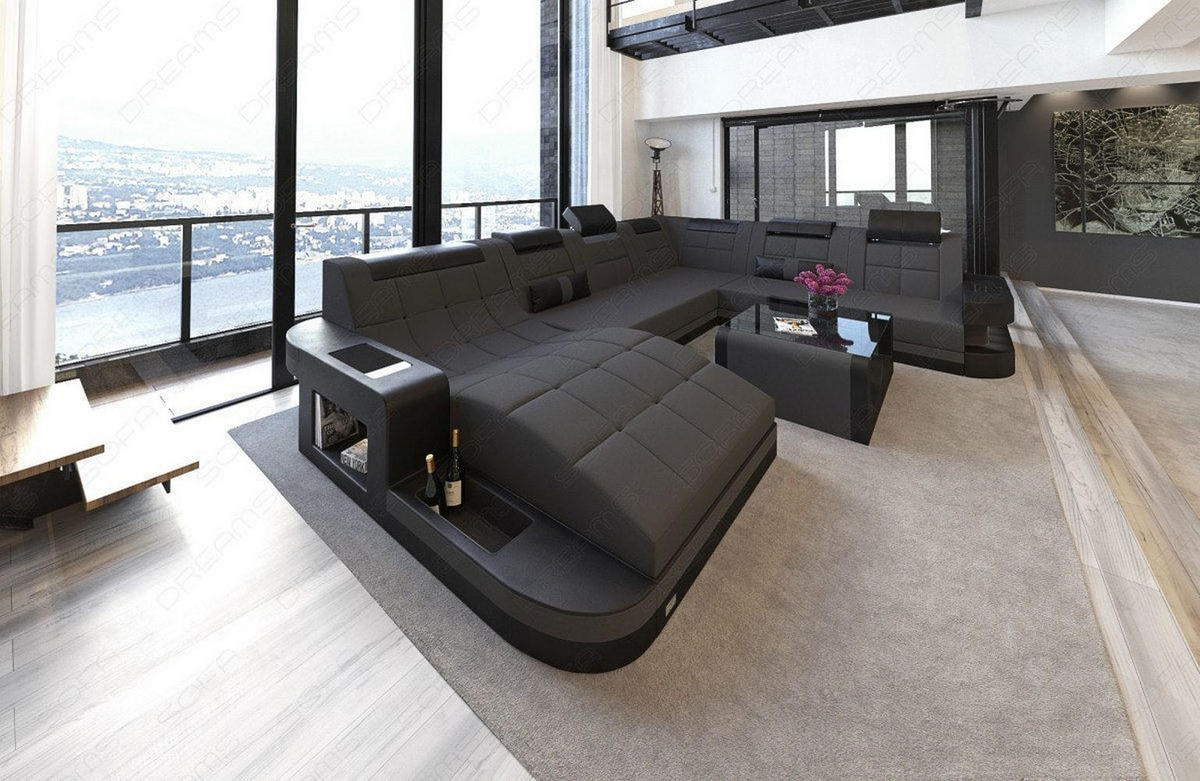 WOHNLANDSCHAFT Wave Dunkelgrau Schwarz Mikrofaserstoff - Dunkelgrau, Kunststoff (379/80/274cm)