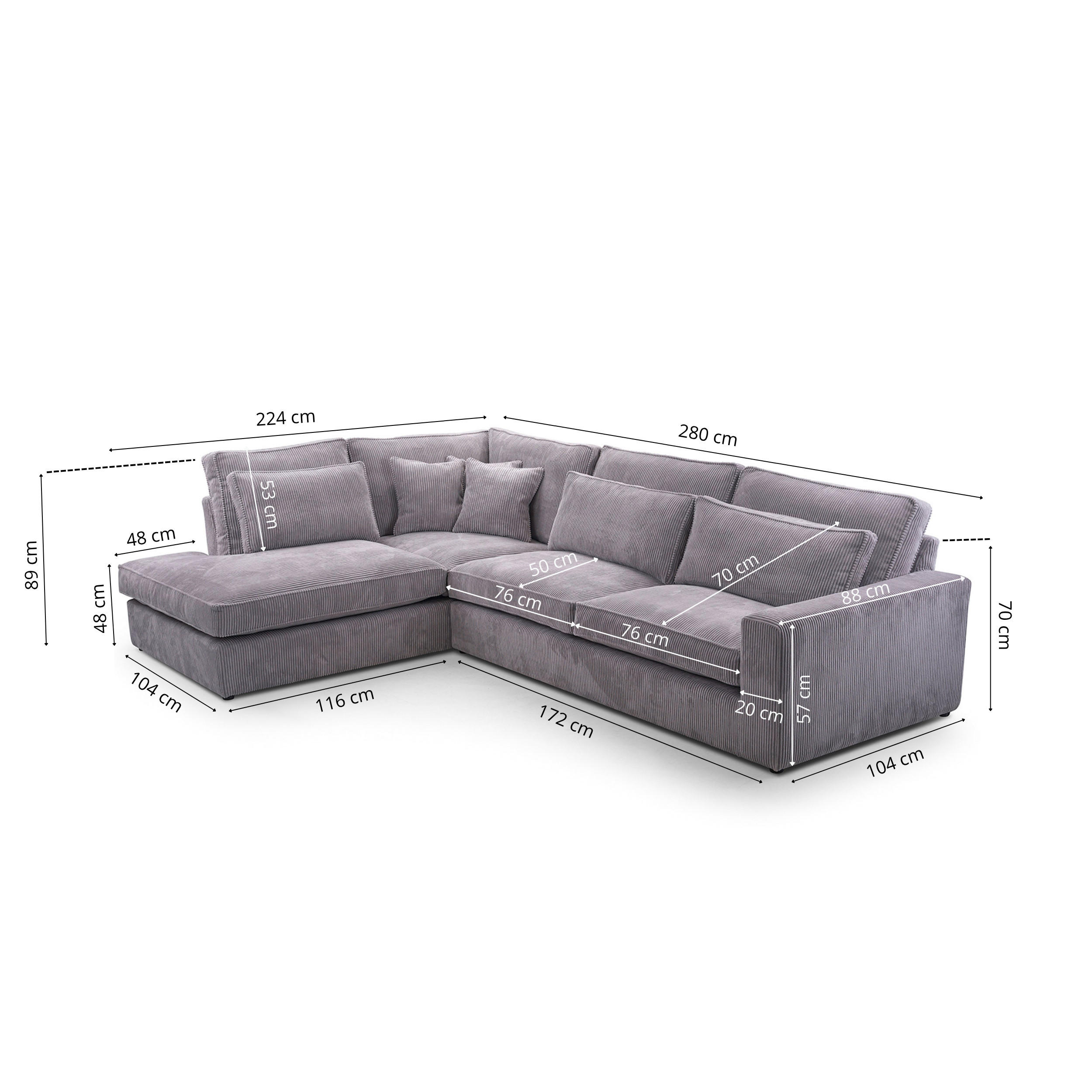 ECKSOFA COMFORTO Links 280 x 224 cm - Braun, Textil (224/280cm) - AN-Moebel 4u