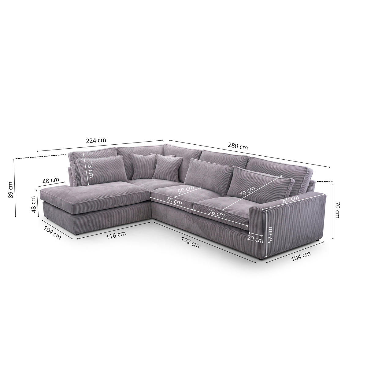 ECKSOFA COMFORTO Links 280 x 224 cm - Braun, Textil (224/280cm) - AN-Moebel 4u