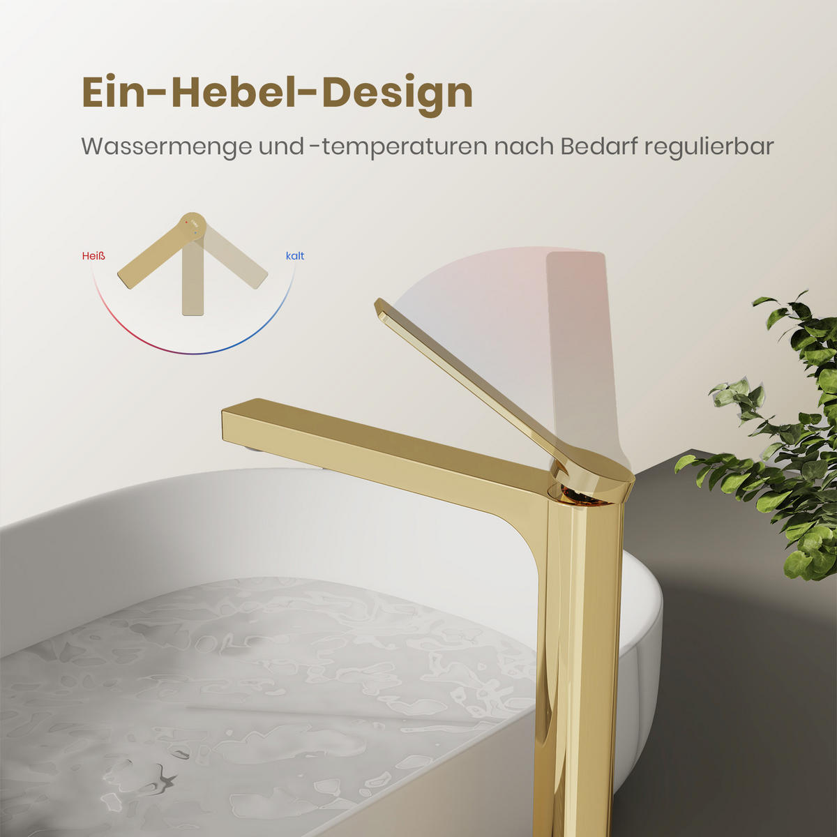 WASCHTISCHARMATUR mit Zertifiziertem Filterelement Champagnergold Hoher Stil - Goldfarben, Metall (23.3/4.6/33.5cm) - EMKE