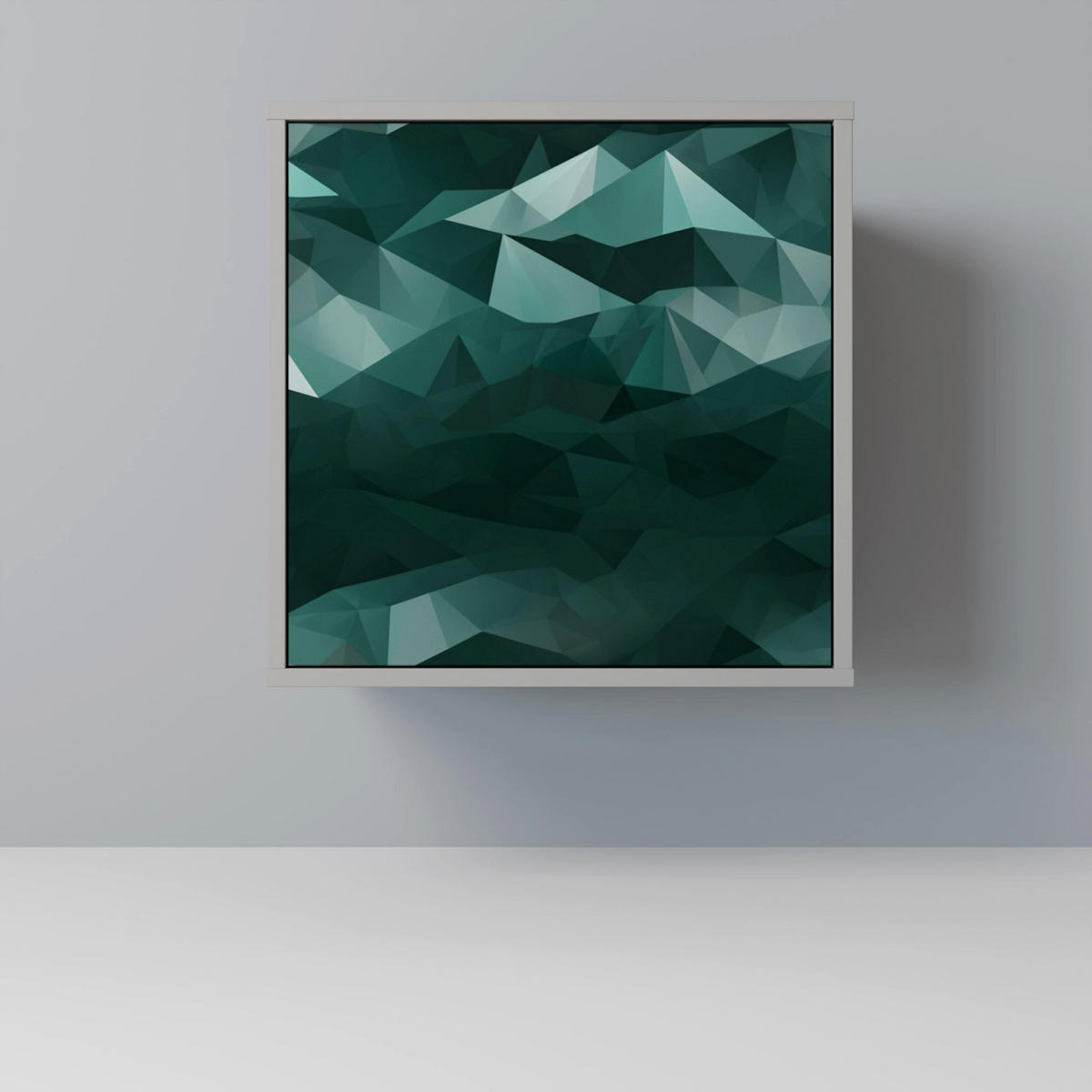 SIDEBOARD POLYGONAL FLOATING, Grau, 57,5x42x67,5 cm, Schwarze Metall-Rahmenfüße - Multicolor/Schwarz, Holzwerkstoff/Metall (57.5/67.5/42cm) - SpaceRebels