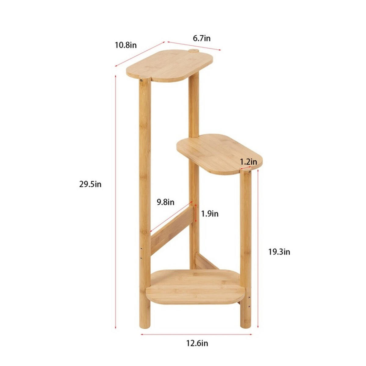 PFLANZENREGAL 3-Tier Bambus für Ecke Balkon und Schlafzimmer, Holz - Naturfarben, Holzwerkstoff (30.48/75/27.4cm) - Kaket