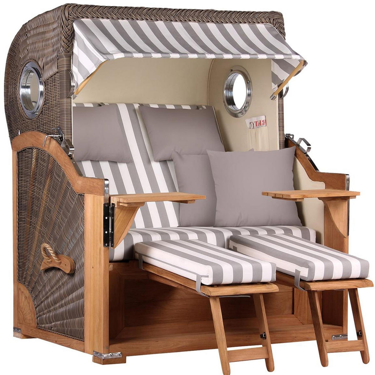 STRANDKORB Baltikum Teak 2,5 Sitzer - Braun/Grau, Holz/Metall (142/170/95cm) - Mr. Deko