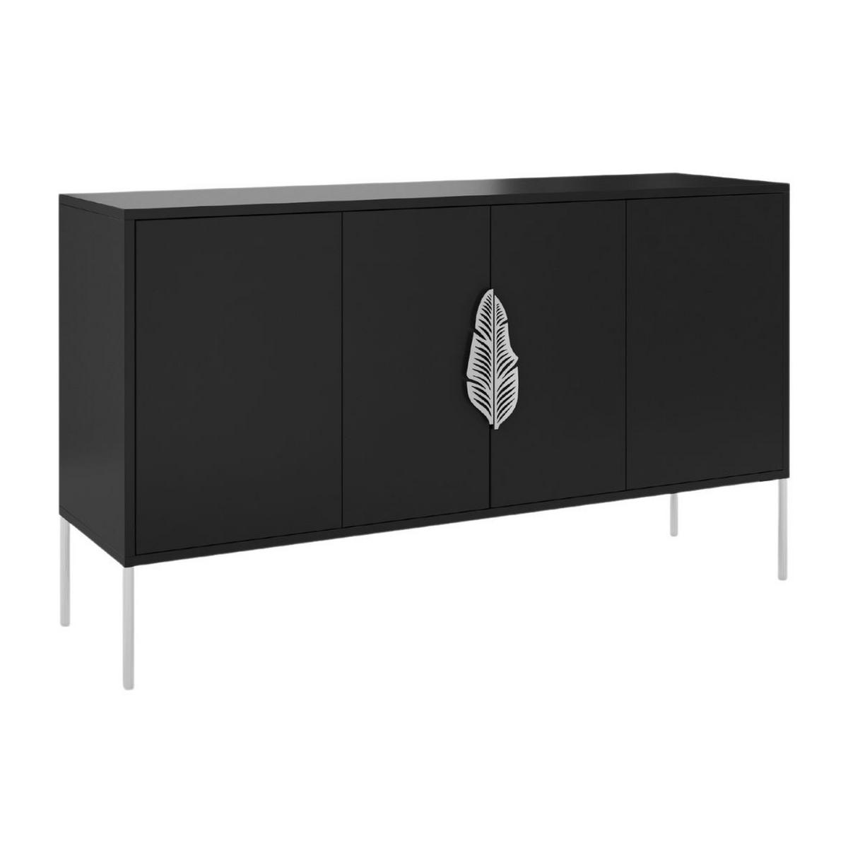 SIDEBOARD Merlin, Schwarz, Silberne Details - Silberfarben/Schwarz, Holzwerkstoff/Metall (138/79/40cm) - Skandica