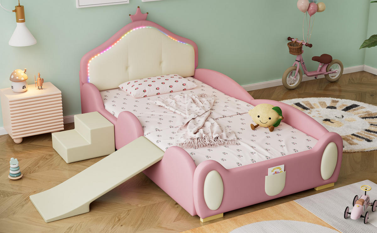 POLSTERBETT 90x200 cm LED Rutsche rosa - Rosa, Kunststoff (90/200cm) - Fortuna Lai