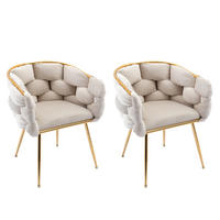 ARMLEHNSTUHL-SET 2 Stück Samt mit Gold-Metallgestell, DE-42349, Beige - Beige, Metall (58/75/59cm) - ComfortXL