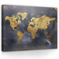BILDER Weltkarte Gold Schwarz 60x40 - Multicolor, Holzwerkstoff (60/40cm) - Wallarena