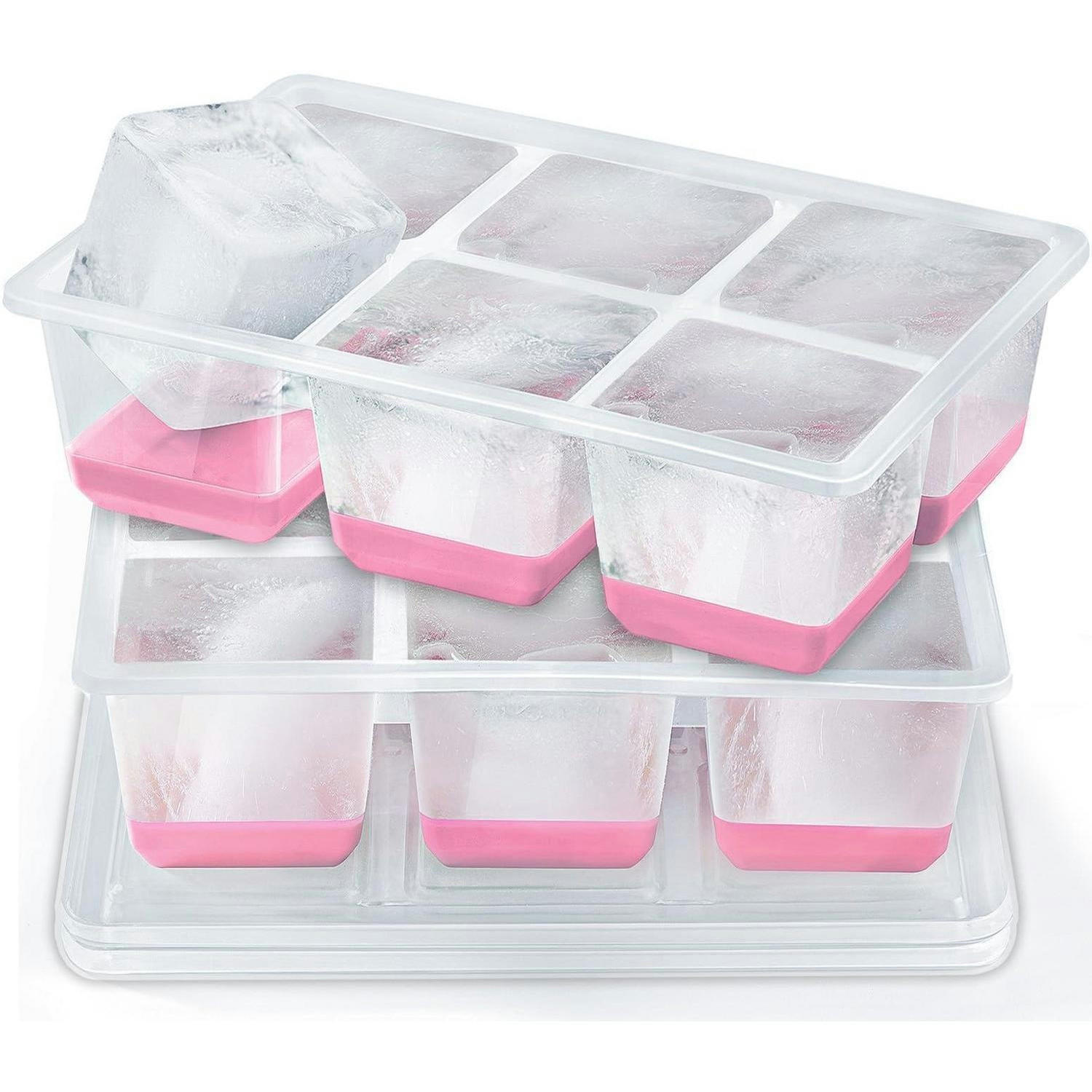 EISWÜRFELFORM Groß mit Deckel Rosa - Transparent, Kunststoff (15/7/21cm)