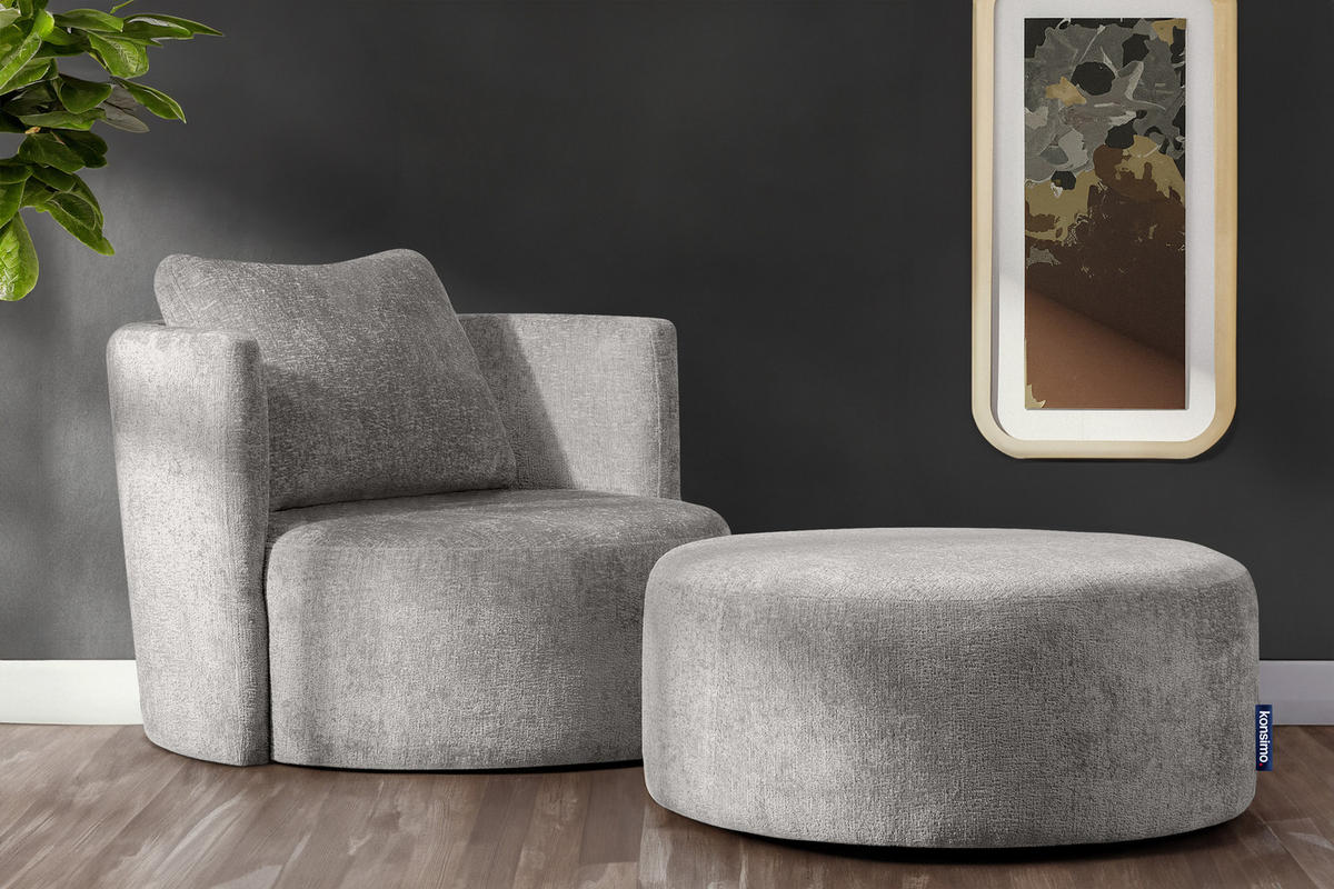 SITZHOCKER RAGGI mit 360° Drehfunktion, Aschgrau - Hellgrau/Grau, Textil (80/36/80cm) - KONSIMO®