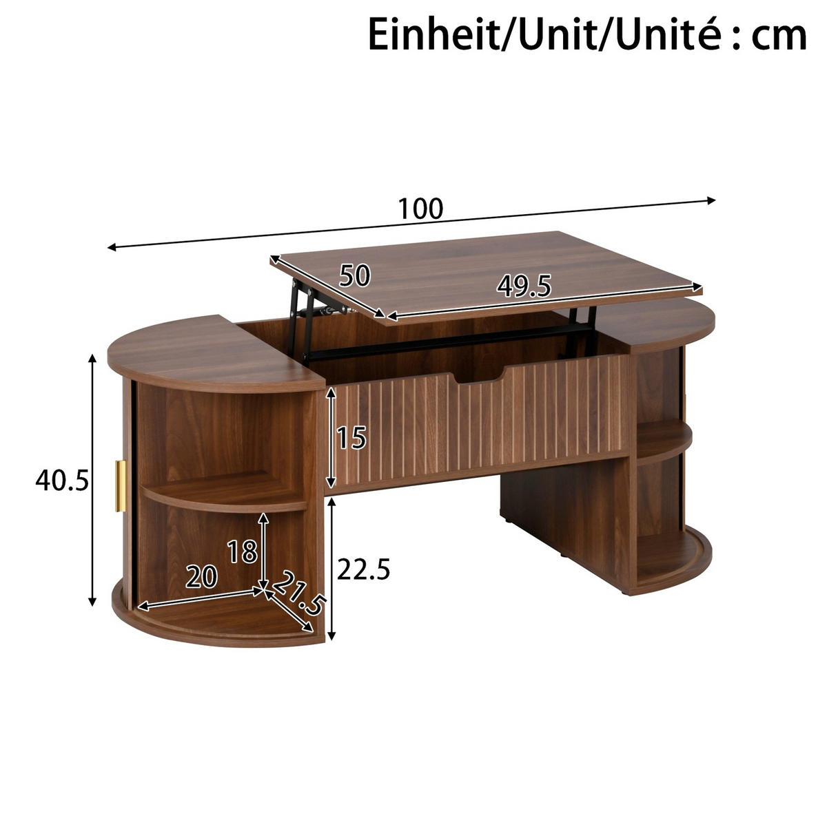 KONFERENČNÍ stolek 100/50/40,5 cm ořechová z MDF s výškově nastavitelnou deskou - ořechová, kompozitní dřevo (100/50/40.5cm) - OKWISH