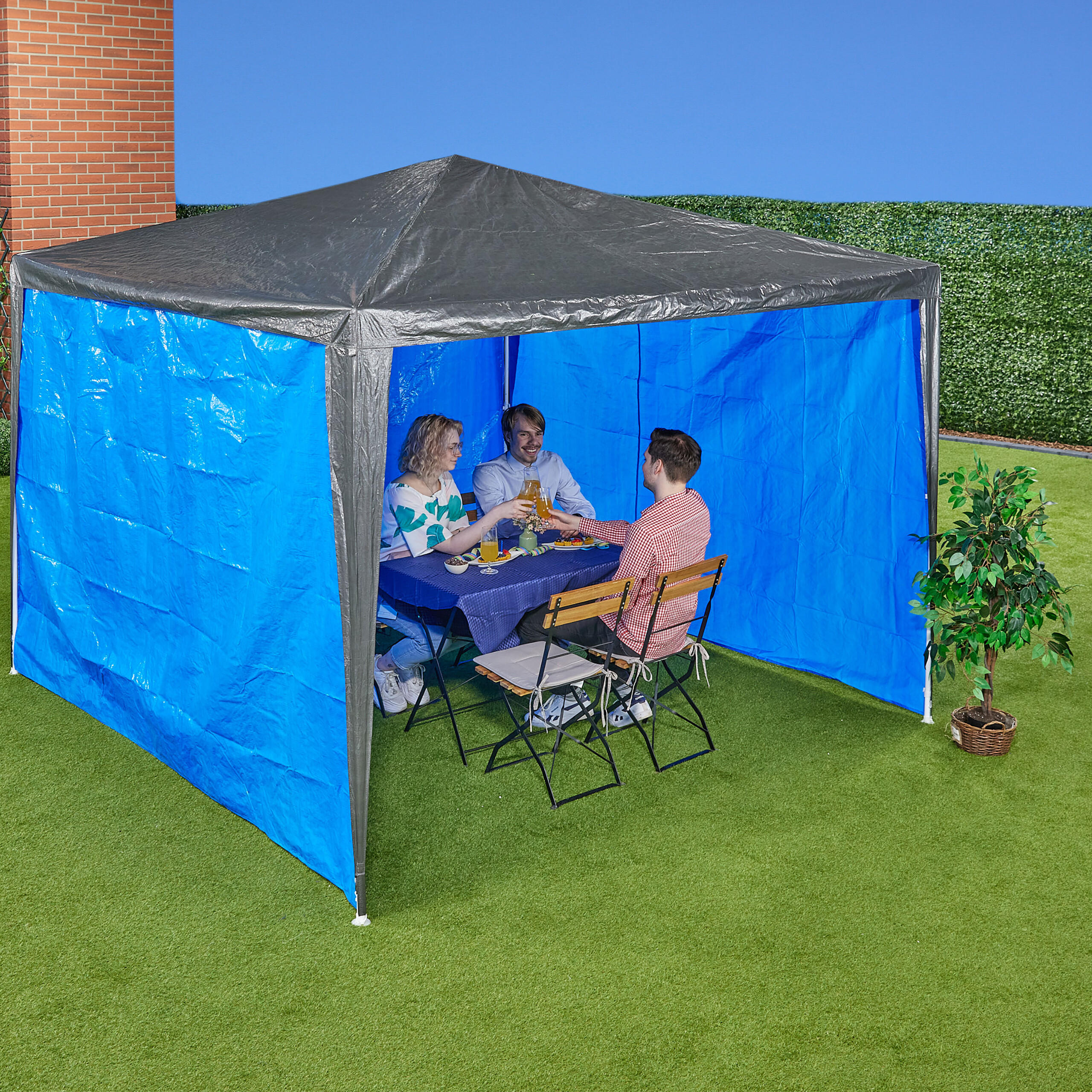 3XPAVILLON-SEITENTEILE - Blau, Kunststoff (300/200/0.1cm) - Relaxdays