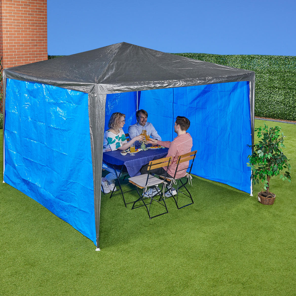3XPAVILLON-SEITENTEILE - Blau, Kunststoff (300/200/0.1cm) - Relaxdays