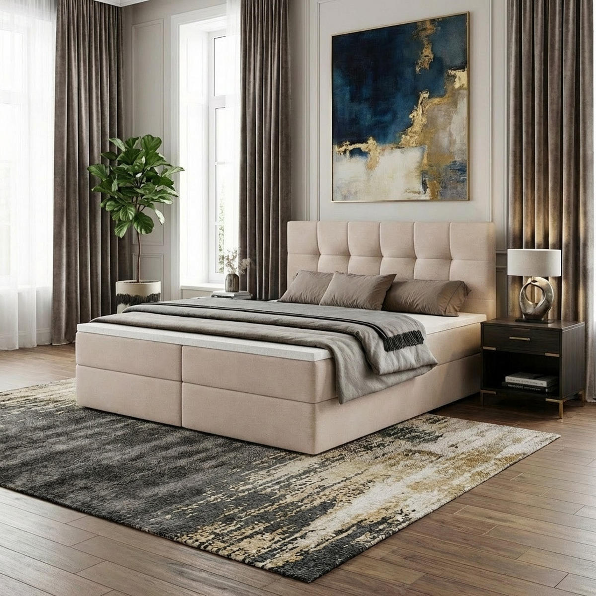 BOXBETT Auren mit Topper Creme 200x200 - Creme, Textil (200/200cm) - Luxkor24