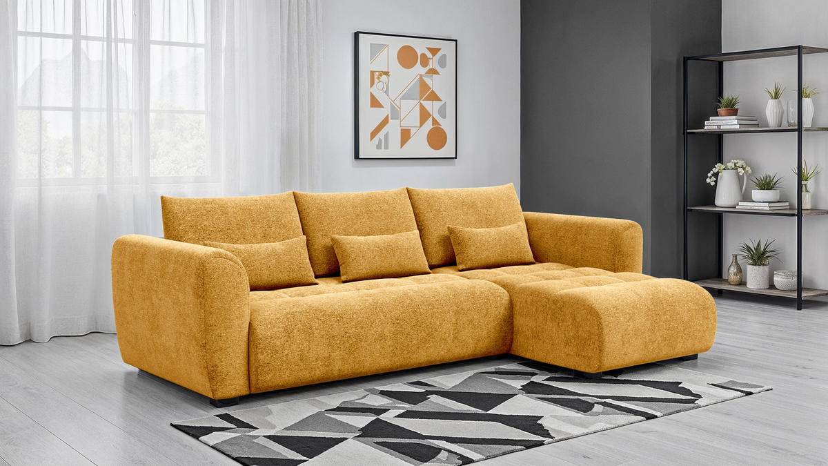 ECKSOFA SORENO 4-Sitzer, gelb - Gelb/Schwarz, Holz/Textil (293/171cm) - Courtois Laville