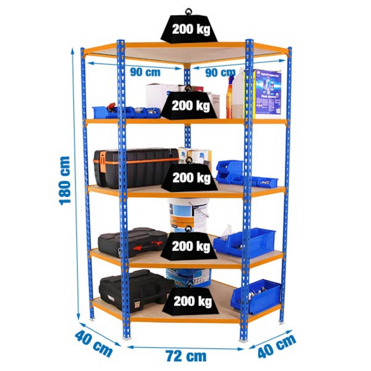 ECKREGAL Muli HxBxT 180 x 90 x 40 cm 5 Fachböden Fachlast 200 kg Blau-Orange - Gelb, Metall (90/180/40cm) - PROREGAL