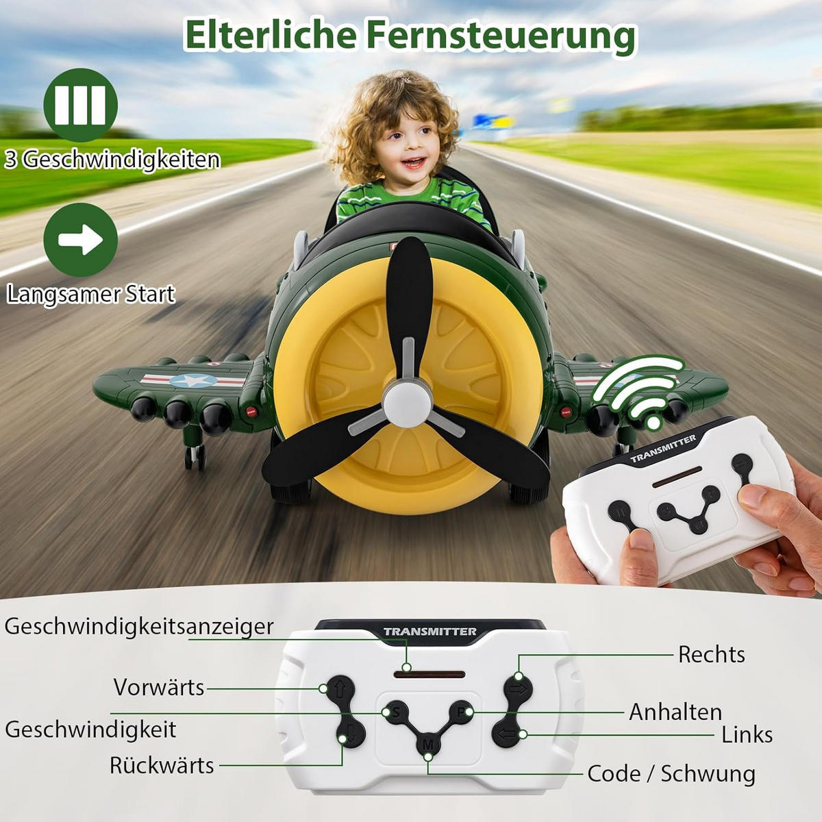 ELEKTROAUTO Kinder Grün - Grün, Kunststoff (100/62/124cm) - COSTWAY