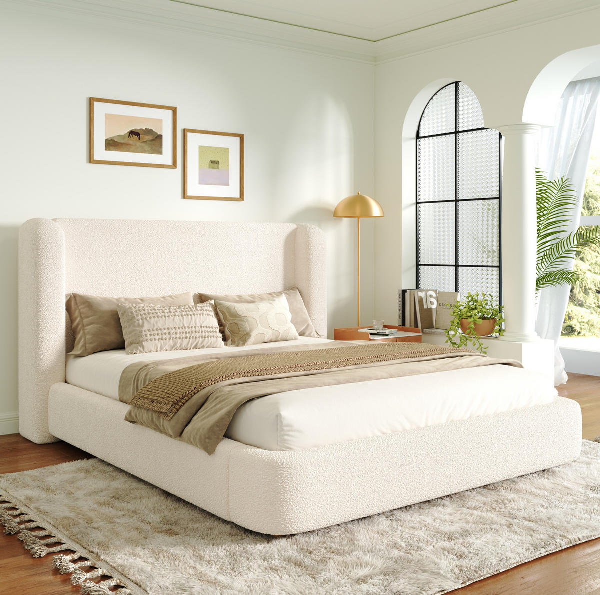 POLSTERBETT 180/200 cm aus Bouclé mit Bettkasten und Lattenrost Beige - Beige, Textil (180/200cm) - Modenvie