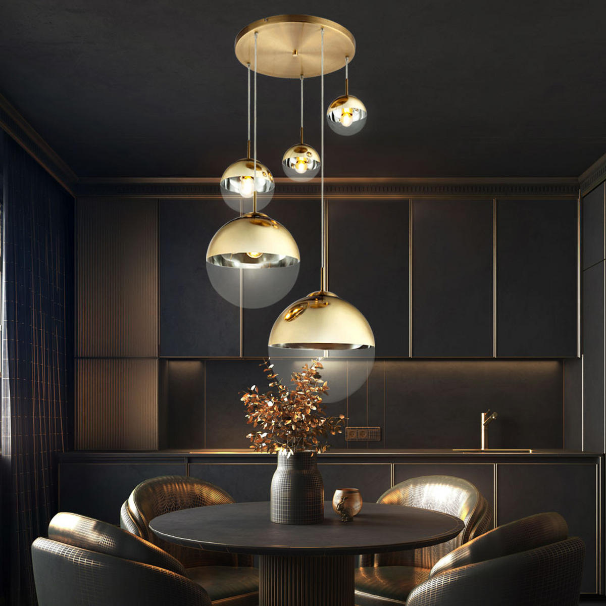 LED HÄNGELEUCHTE Glas Gold - Goldfarben, Glas (65/65/150cm) - Globo Lighting
