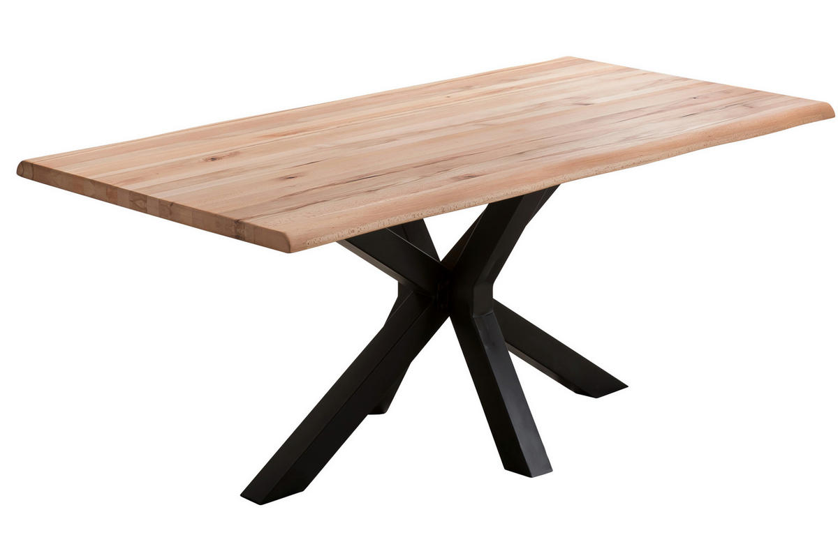 ESSTISCH Baumkante massiv Buche schwarz Riga 240 cm - Beige/Buchefarben, Holz/Metall (240/100/77cm) - SAM