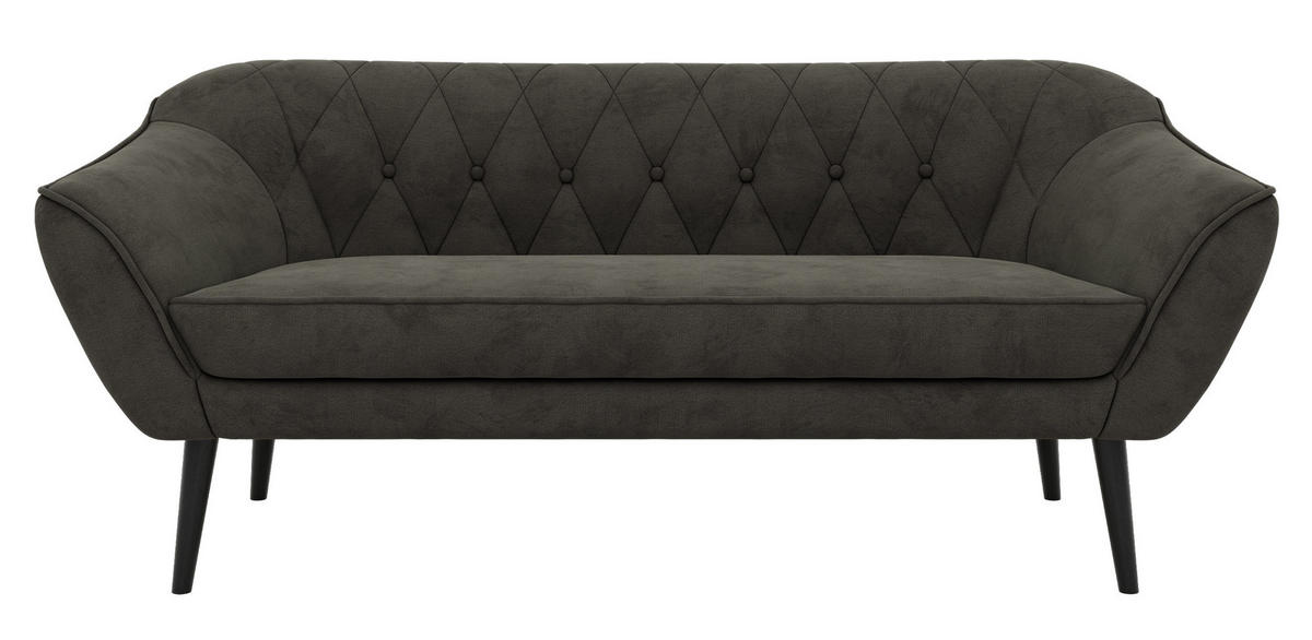 3-SITZER-SOFA PIRS - Dunkelgrau Velvet - Schwarze Beine - Dunkelgrau/Schwarz, Holzwerkstoff/Textil (180/75/74cm) - MKS