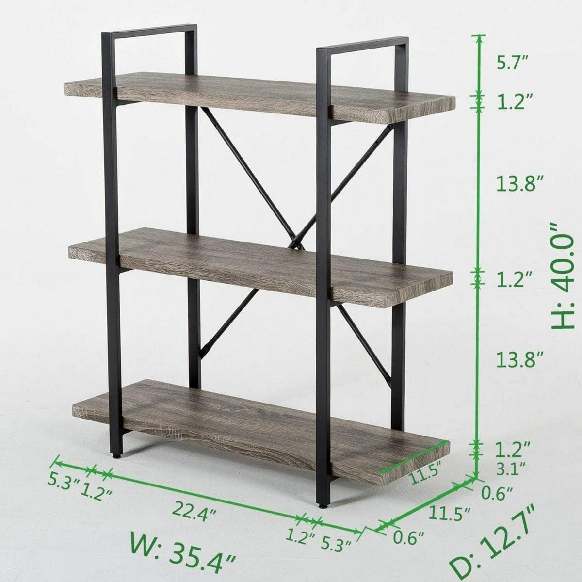 BÜCHERREGAL mit 3 Etagen Grau Metall Holzoptik - Grau, Holzwerkstoff (32.3/101.6/89.9cm)