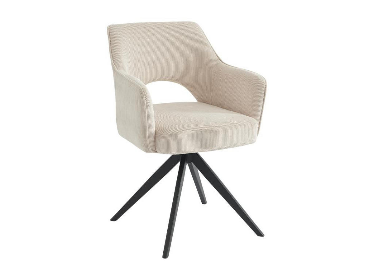 DREHSTUHL mit Armlehnen 2er-Set - Cord & schwarzes Metall - Cremefarben - KONYA - Creme, Textil (59/84/58cm) - Vente-Unique