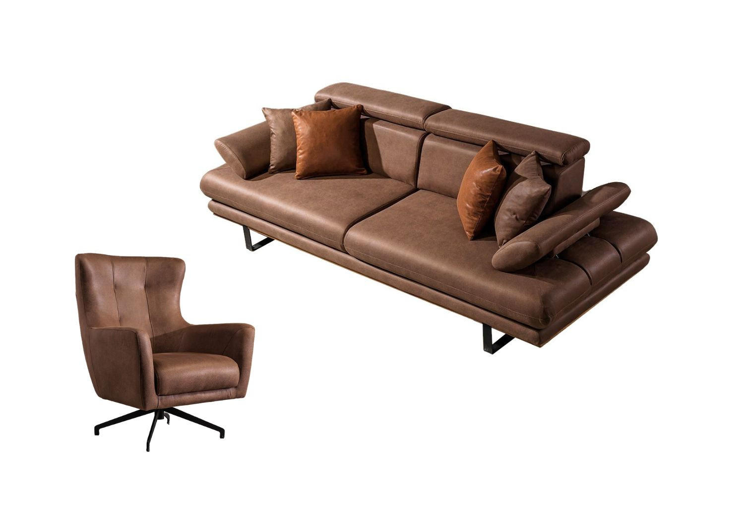 SITZGARNITUR Energy Grau-Seidengrau Stellvariante:2+1 - Braun, Holz (205/80/100cm) - Villa Möbel