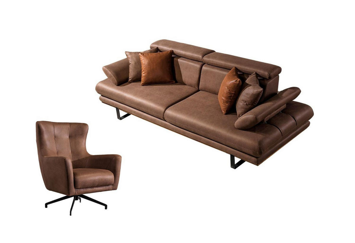 SITZGARNITUR Energy Grau-Seidengrau Stellvariante:2+1 - Braun, Holz (205/80/100cm) - Villa Möbel