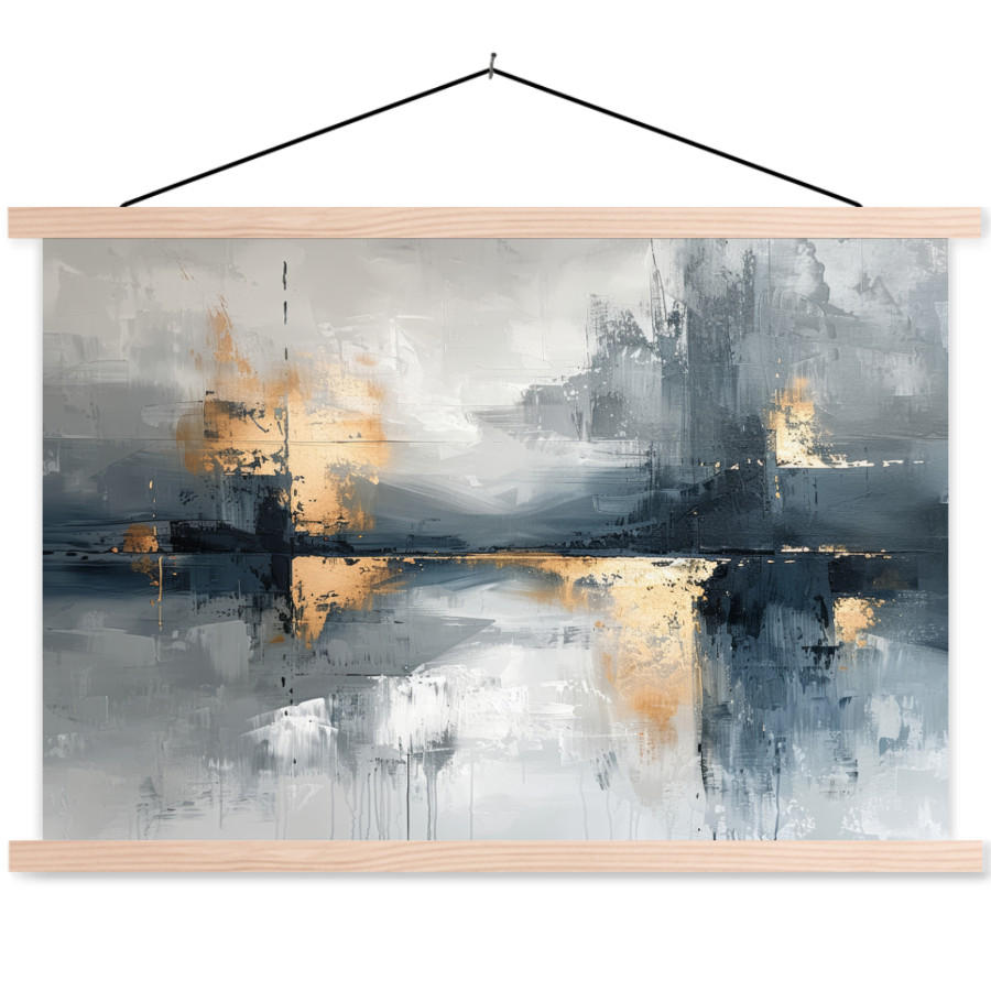 MuchoWow PLAKÁT S MAGNETICKOU LIŠTOU Umění - šedá - zlatá - abstraktní 90x60 cm