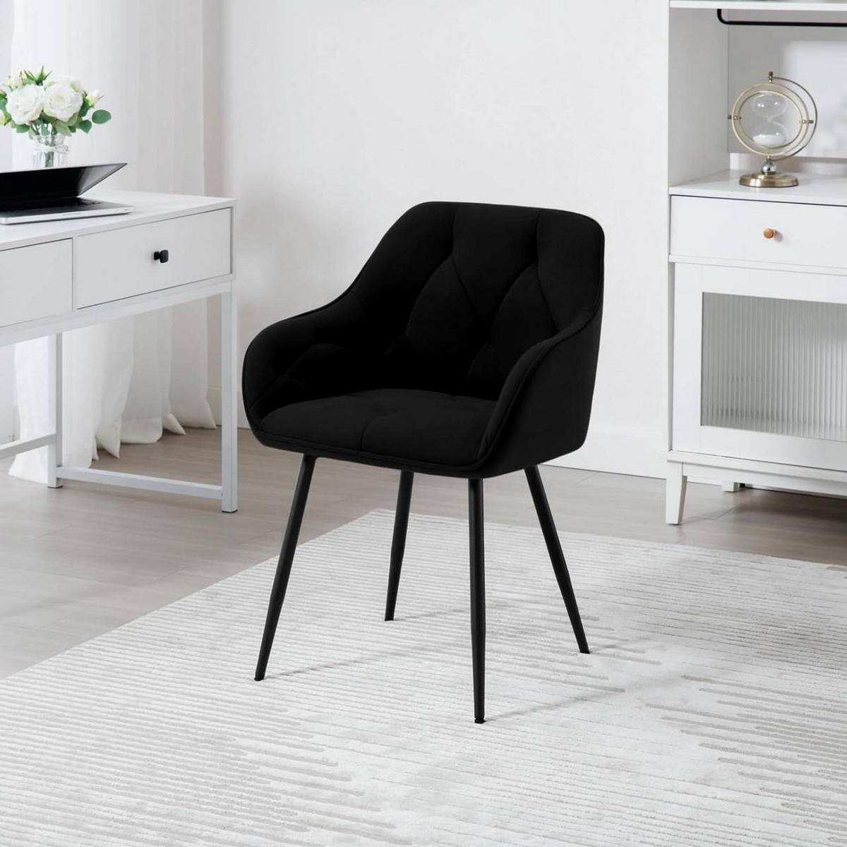 ESSZIMMERSTUHL ergonomisch, aus Samt, Schwarz - Schwarz, Kunststoff/Textil (56/83.5/53cm) - Woltu
