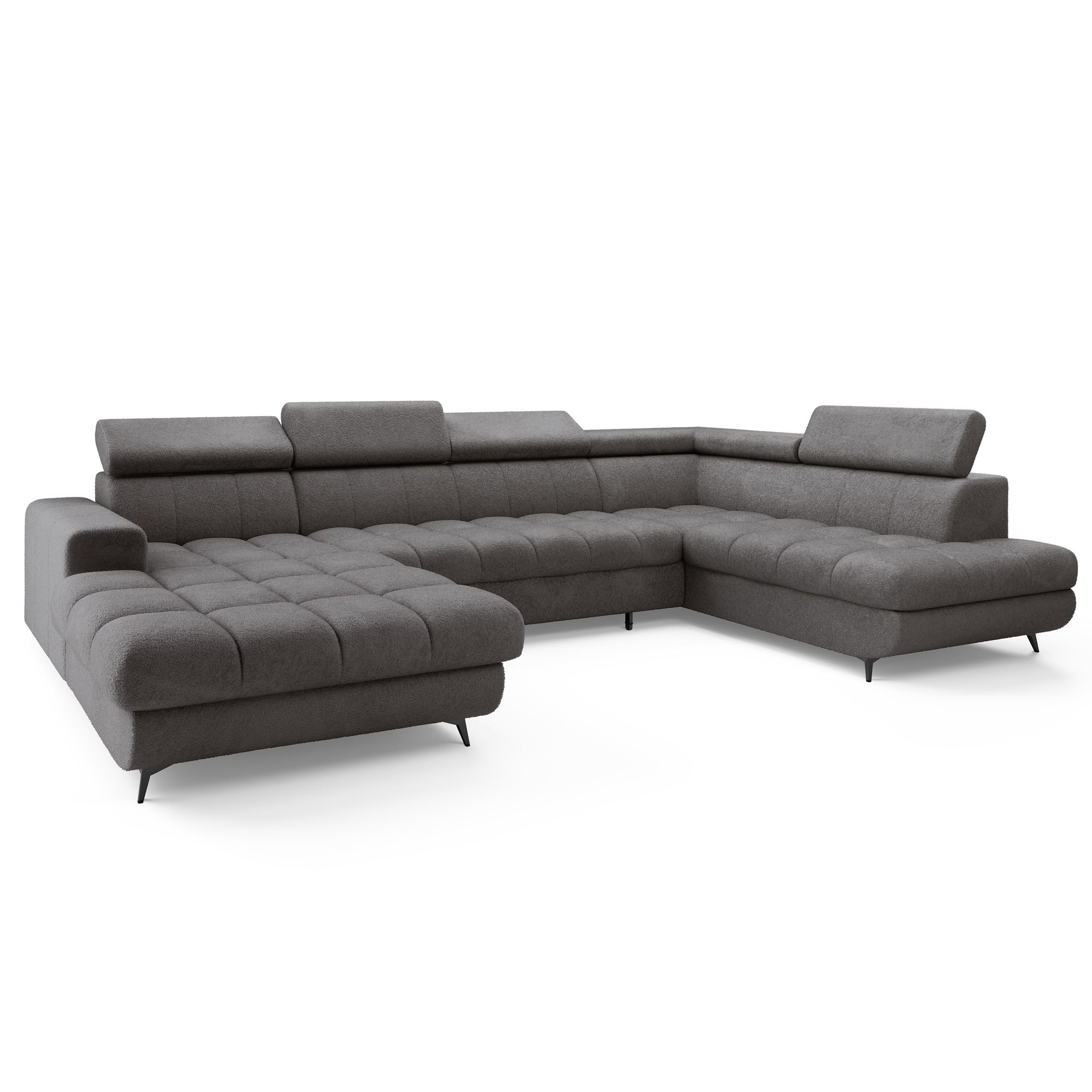 WOHNLANDSCHAFT CORENO Grau Boucle-Stoff mit Schlaffunktion - Grau, Holz (345/88/190cm) - MASSENO