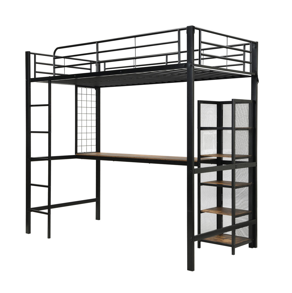 HOCHBETT 90/200 cm in Schwarz und Dunkelholz mit Schreibtisch und Regalfächern - Schwarz, Holzwerkstoff (90/200cm) - Flora Grace
