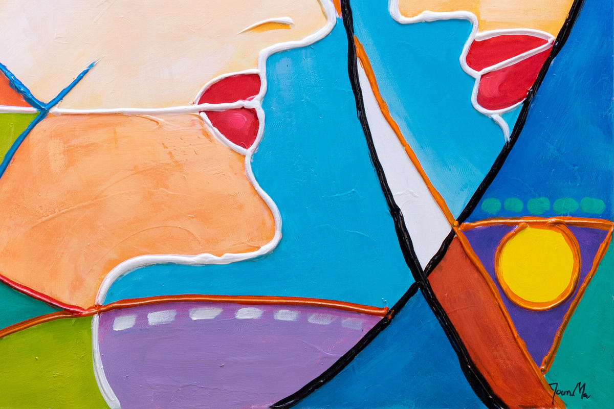 ACRYLBILD HANDGEMALT 87/87 cm - Blau/Gelb, Holz/Textil (87/87cm) - KUNSTLOFT
