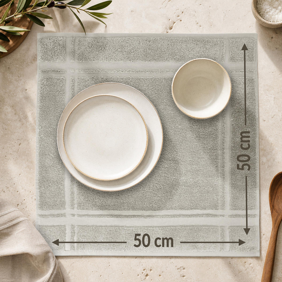 FROTTEE Küchenhandtücher 50x50 cm, 4er Set, Kiesel Grau - Sandfarben, Textil (50/50cm) - Lashuma