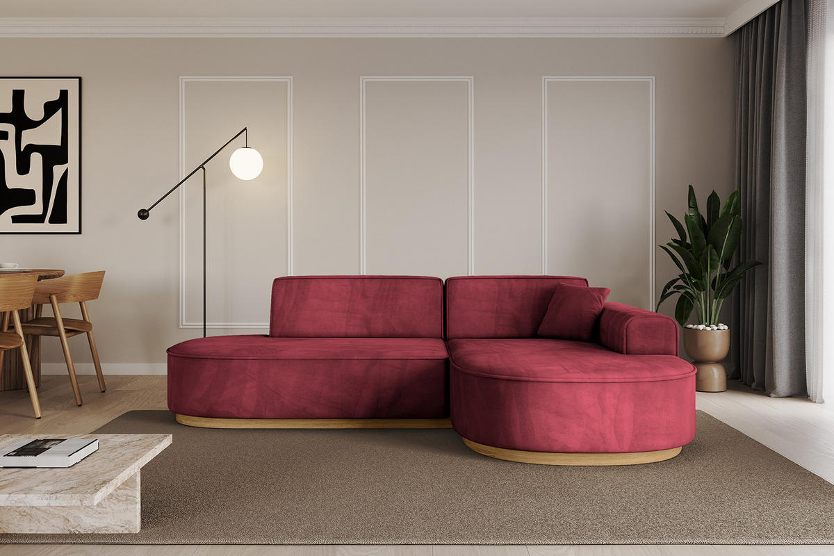 ECKSOFA Ottomane Rechts MARI-L1-v2 - 243x171x83 cm Bordeaux Velours - Bordeaux, Holzwerkstoff/Textil (171/243cm) - ALTDECOR