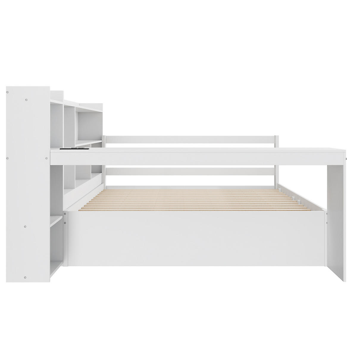 HOLZBETT 140/200 cm mit Schreibtisch, Regalen und USB-Steckdose - Weiß, Holz (140/200cm) - BEAOK