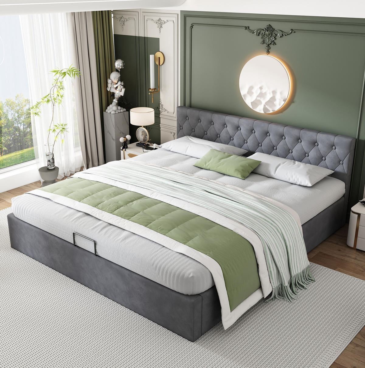 POLSTERBETT mit Stauraum 180x200 cm Samt Grau - Grau, Metall (180/200cm) - Meubliv