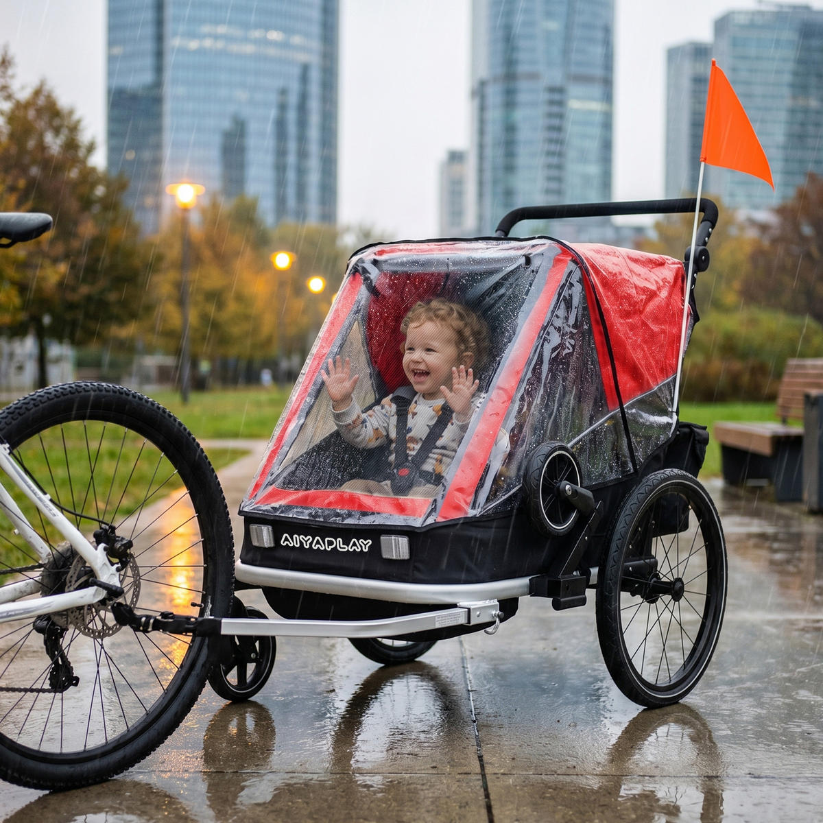 KINDERFAHRRADANHÄNGER Stahl Oxford Gewebe Rot - Rot, Metall (82/102/155cm) - AIYAPLAY