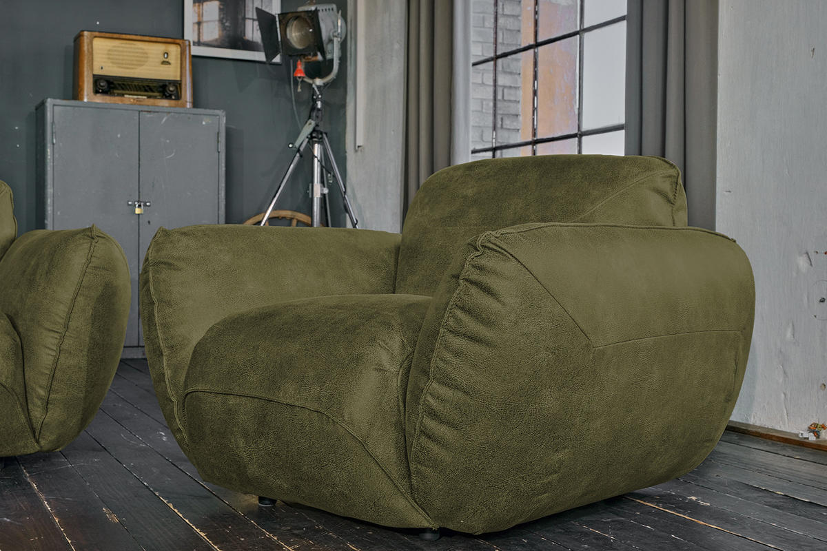 SESSEL DAVITO Grün Leder - Grün, Leder/Textil (128/88/108cm) - KAWOLA