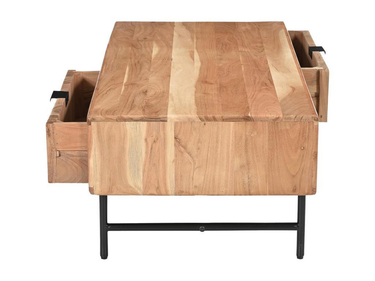 COUCHTISCH mit 2 Schubladen & 2 Ablagefächern - Akazienholz & schwarzes Metall - Holzfarben hell - ALEVIA - Naturfarben, Holz (120/60/40cm) - Vente-Unique